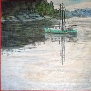 Quadra Island boat painting, art show
