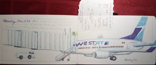 Sketch at YYJ, ballpoint pen, Moleskine journal